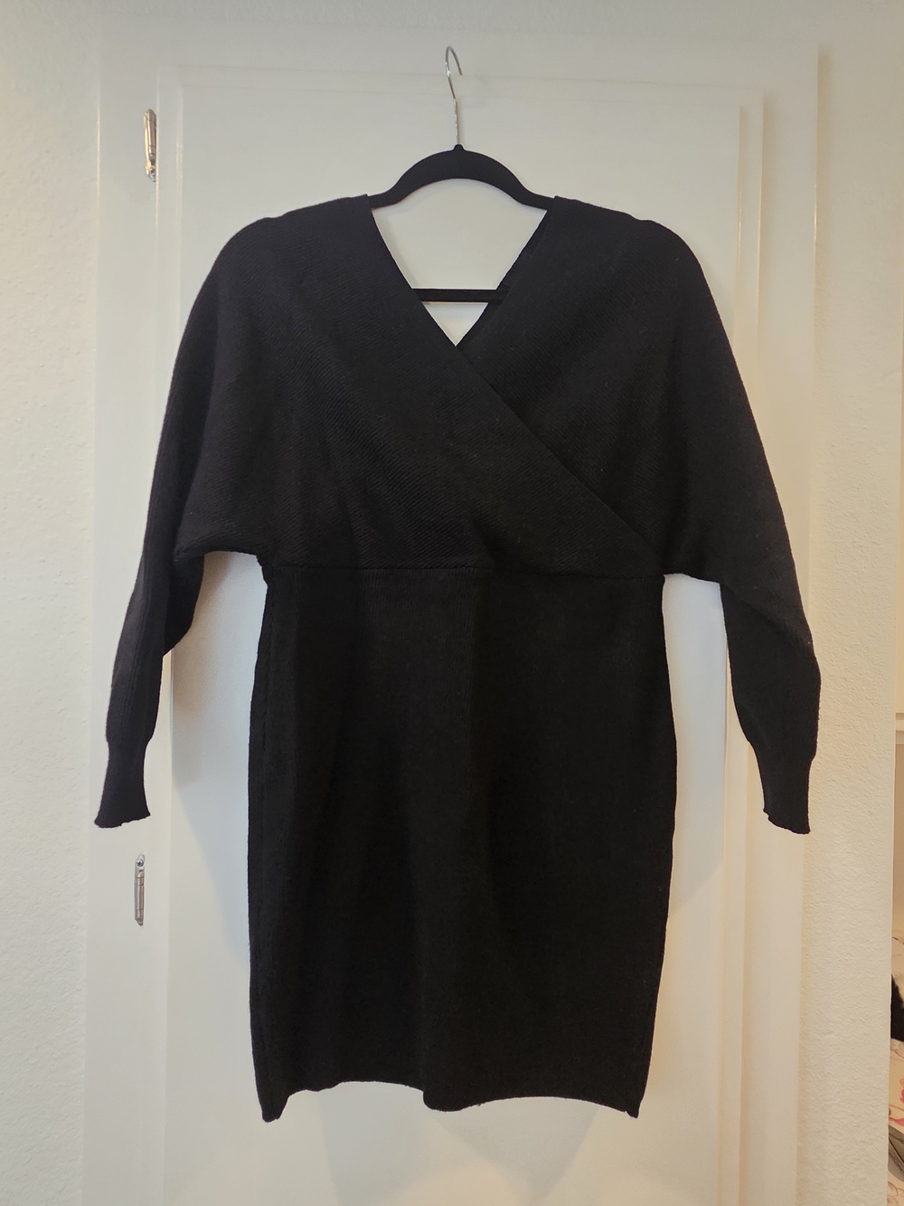 Black Wrap-Style Knit Dress